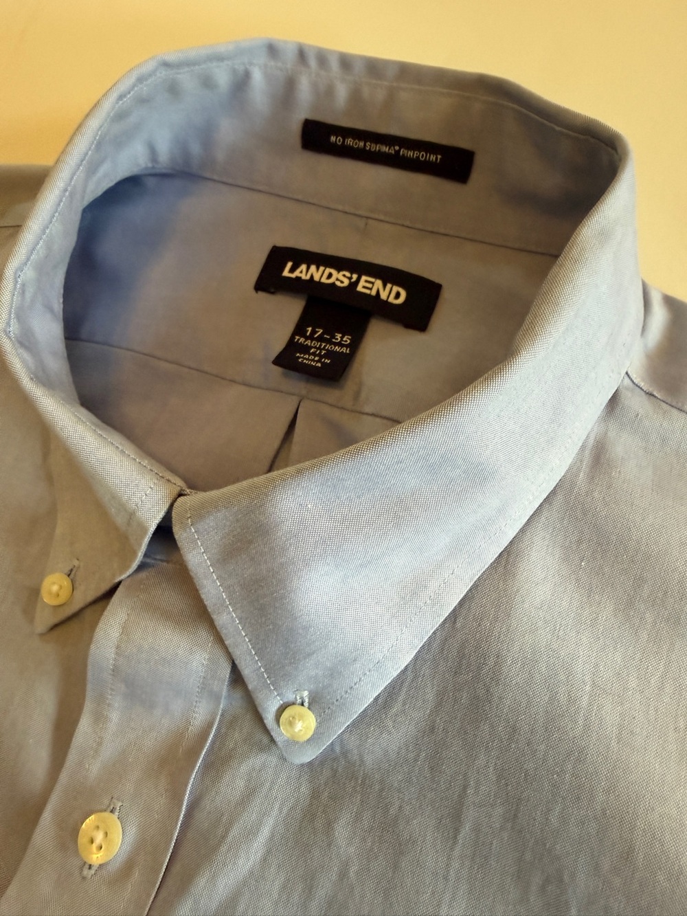 Lands’ End Men’s Light Blue Button-Down Dress Shirt 17-35 Traditional Fit Supima